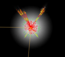 (Image - simulated collision in the ATLAS detector)